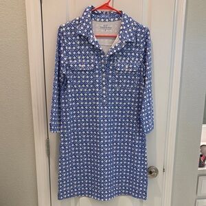 Vineyard Vines Blue and White Geometric Santikay Shirt dress